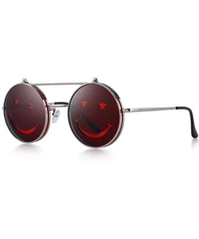 Round DESIGN Round Flip Up Sunglasses Vintage Steampunk Metal Frame C01 Gray - C05 Red - C918YKU7NGG $23.84