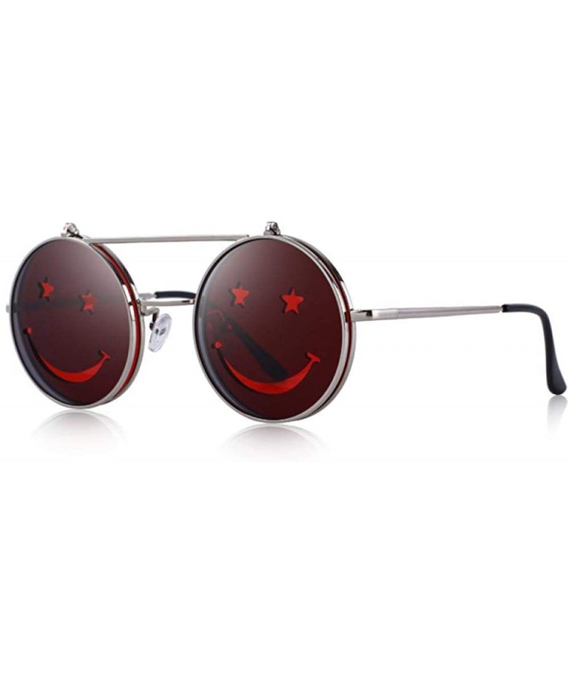 Round DESIGN Round Flip Up Sunglasses Vintage Steampunk Metal Frame C01 Gray - C05 Red - C918YKU7NGG $11.60