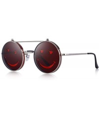 Round DESIGN Round Flip Up Sunglasses Vintage Steampunk Metal Frame C01 Gray - C05 Red - C918YKU7NGG $11.60
