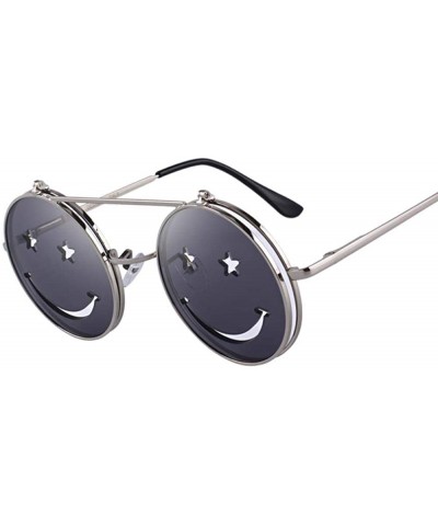 Round DESIGN Round Flip Up Sunglasses Vintage Steampunk Metal Frame C01 Gray - C05 Red - C918YKU7NGG $11.60