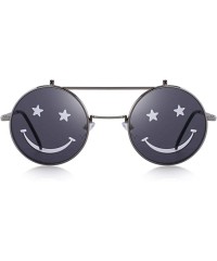 Round DESIGN Round Flip Up Sunglasses Vintage Steampunk Metal Frame C01 Gray - C05 Red - C918YKU7NGG $11.60