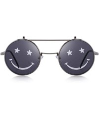 Round DESIGN Round Flip Up Sunglasses Vintage Steampunk Metal Frame C01 Gray - C05 Red - C918YKU7NGG $11.60