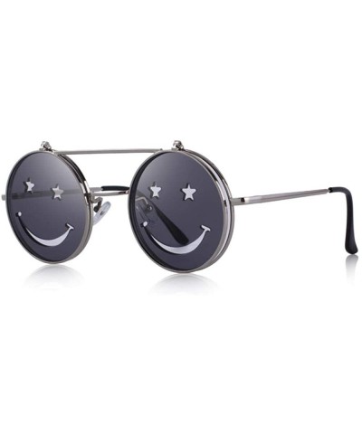 Round DESIGN Round Flip Up Sunglasses Vintage Steampunk Metal Frame C01 Gray - C05 Red - C918YKU7NGG $11.60