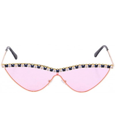 Goggle Sparkling Crystal Cat Eye Sunglasses UV Protection Rhinestone Sunglasses - Pink02556 - CU1979AGQXH $27.85