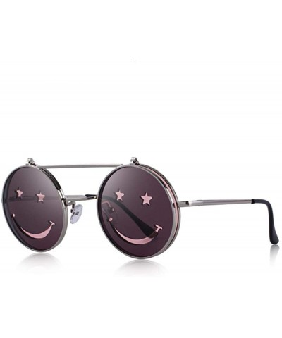 Round DESIGN Round Flip Up Sunglasses Vintage Steampunk Metal Frame C01 Gray - C05 Red - C918YKU7NGG $11.60