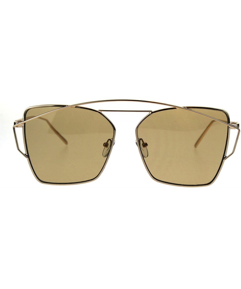 Rectangular Womens Futuristic Flat Retro Rectangular Pilots Metal Rim Sunglasses - Gold Brown - CM1869OD5XL $10.05