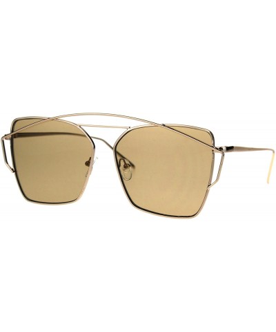 Rectangular Womens Futuristic Flat Retro Rectangular Pilots Metal Rim Sunglasses - Gold Brown - CM1869OD5XL $10.05