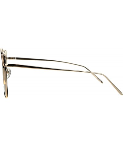 Rectangular Womens Futuristic Flat Retro Rectangular Pilots Metal Rim Sunglasses - Gold Brown - CM1869OD5XL $10.05