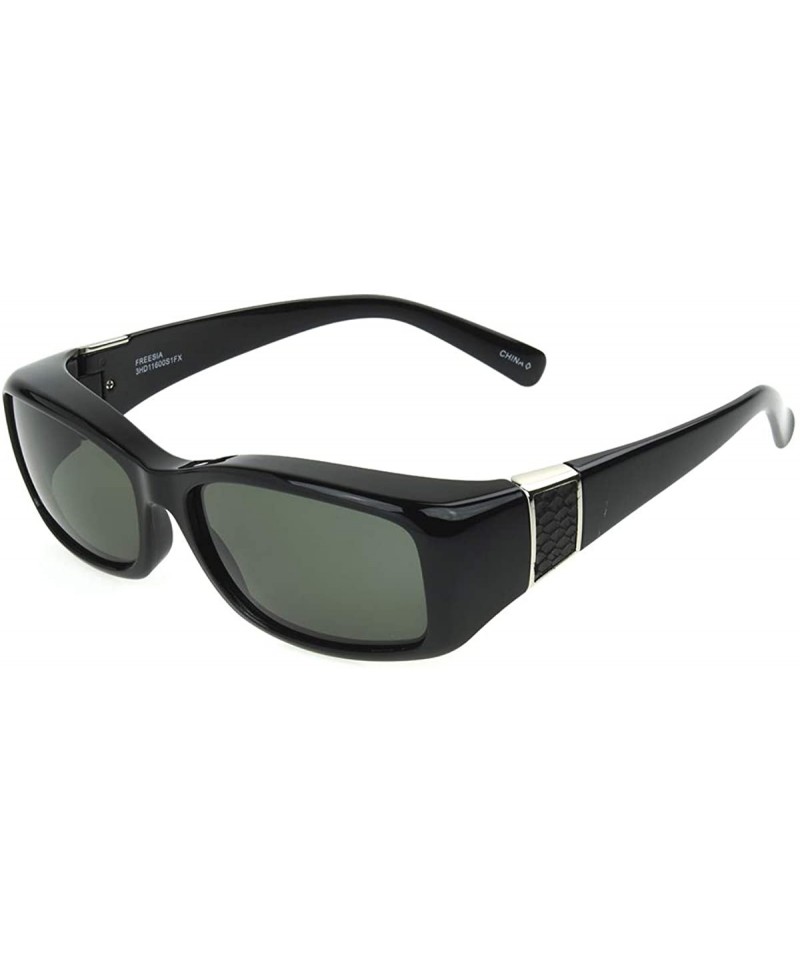 Rectangular Women's Haven-Freesia Leather Polarized Rectangular Fits Over Sunglasses - Black - 61 mm - CT196EQE02D $26.81