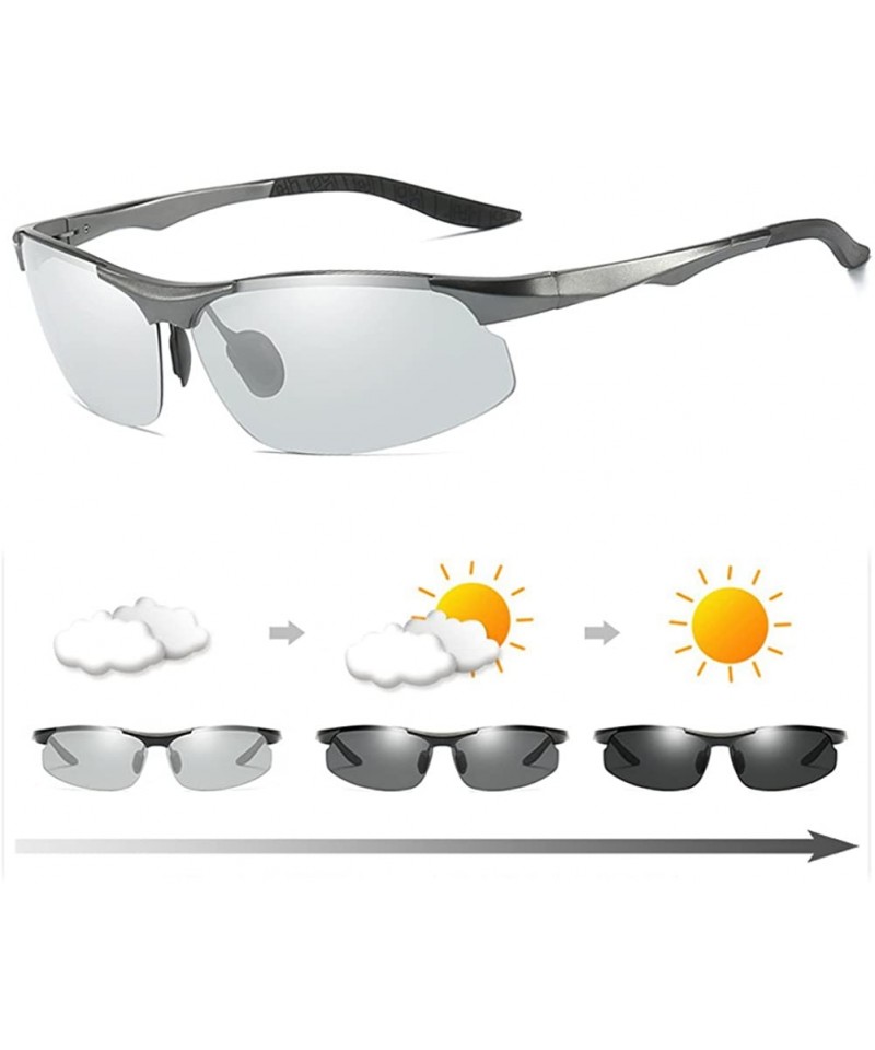 Semi-rimless Photochromic Polarized Sunglasses Men - Gray - CN18G9GYD2K $17.84