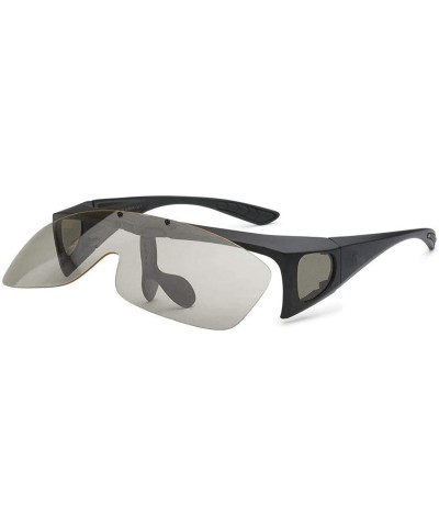 Wrap Polarized Flip up Sunglasses Fit Over Regular Glasses for Men Women - Black - Smoke - C718XMNQSC5 $25.17