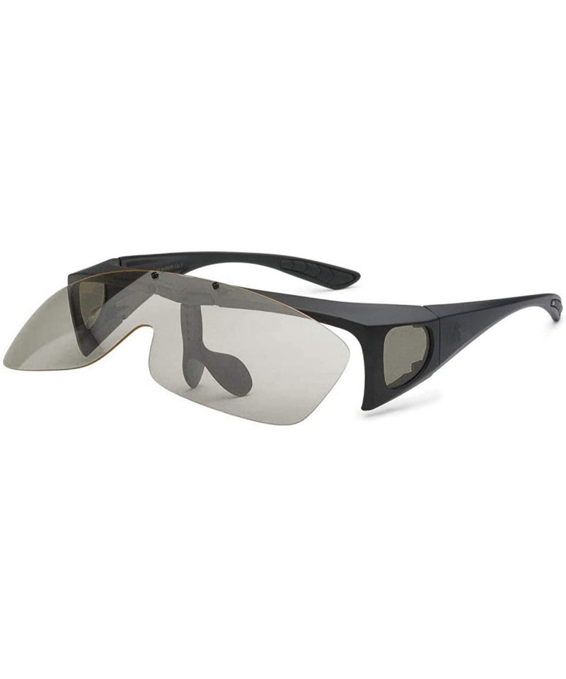 Wrap Polarized Flip up Sunglasses Fit Over Regular Glasses for Men Women - Black - Smoke - C718XMNQSC5 $12.42