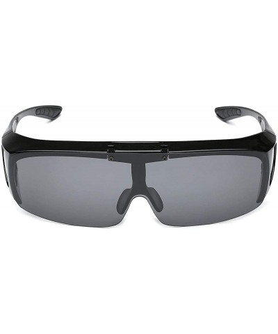 Wrap Polarized Flip up Sunglasses Fit Over Regular Glasses for Men Women - Black - Smoke - C718XMNQSC5 $12.42