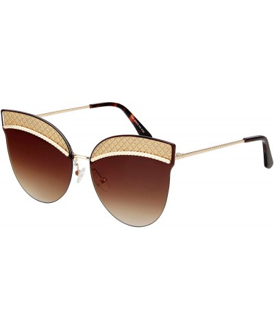 Rimless Cateye Mens Womens Lens Quilted Detail Sunglasses - Gold Frame With Brown Gradient Lens - CD18QYHAMUH $16.02