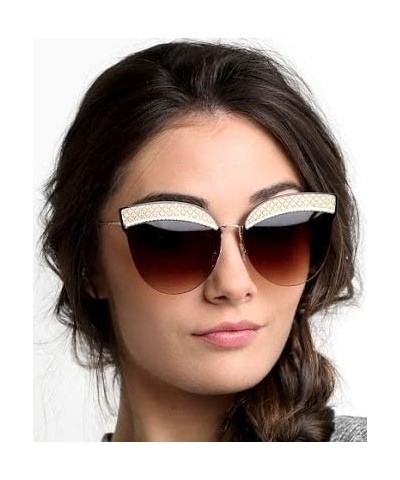 Rimless Cateye Mens Womens Lens Quilted Detail Sunglasses - Gold Frame With Brown Gradient Lens - CD18QYHAMUH $8.12