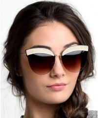 Rimless Cateye Mens Womens Lens Quilted Detail Sunglasses - Gold Frame With Brown Gradient Lens - CD18QYHAMUH $8.12