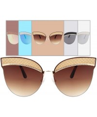 Rimless Cateye Mens Womens Lens Quilted Detail Sunglasses - Gold Frame With Brown Gradient Lens - CD18QYHAMUH $8.12