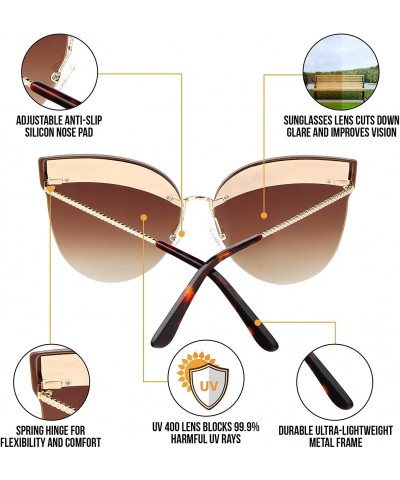 Rimless Cateye Mens Womens Lens Quilted Detail Sunglasses - Gold Frame With Brown Gradient Lens - CD18QYHAMUH $8.12