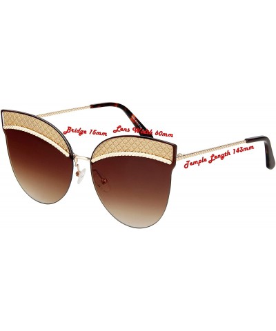 Rimless Cateye Mens Womens Lens Quilted Detail Sunglasses - Gold Frame With Brown Gradient Lens - CD18QYHAMUH $8.12