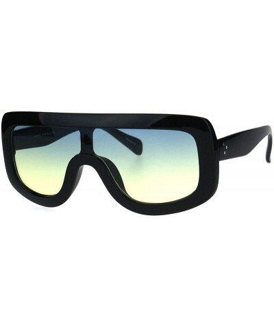 Shield Robotic Retro Funky Shield Oversize Flat Top Racer Sunglasses - Black Blue Yellow - C517YKDQM9R $10.11