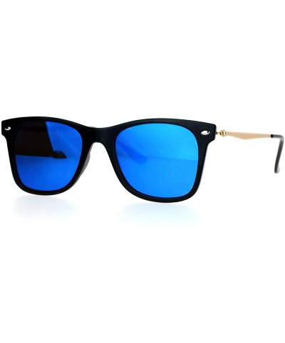 Wayfarer Retro Minimal Plastic Mirror Flat Lens Horned Sunglasses - Black Blue - C512G7GVO07 $23.03