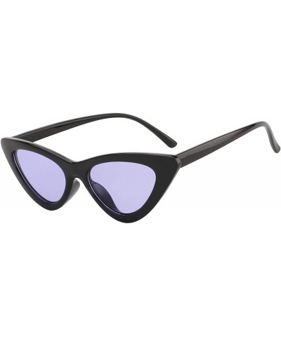 Oval Women Retro Vintage Cat Eye Narrow Slim Sunglasses Goggles Plastic Frame - Black-purple - C018I2M294M $8.90