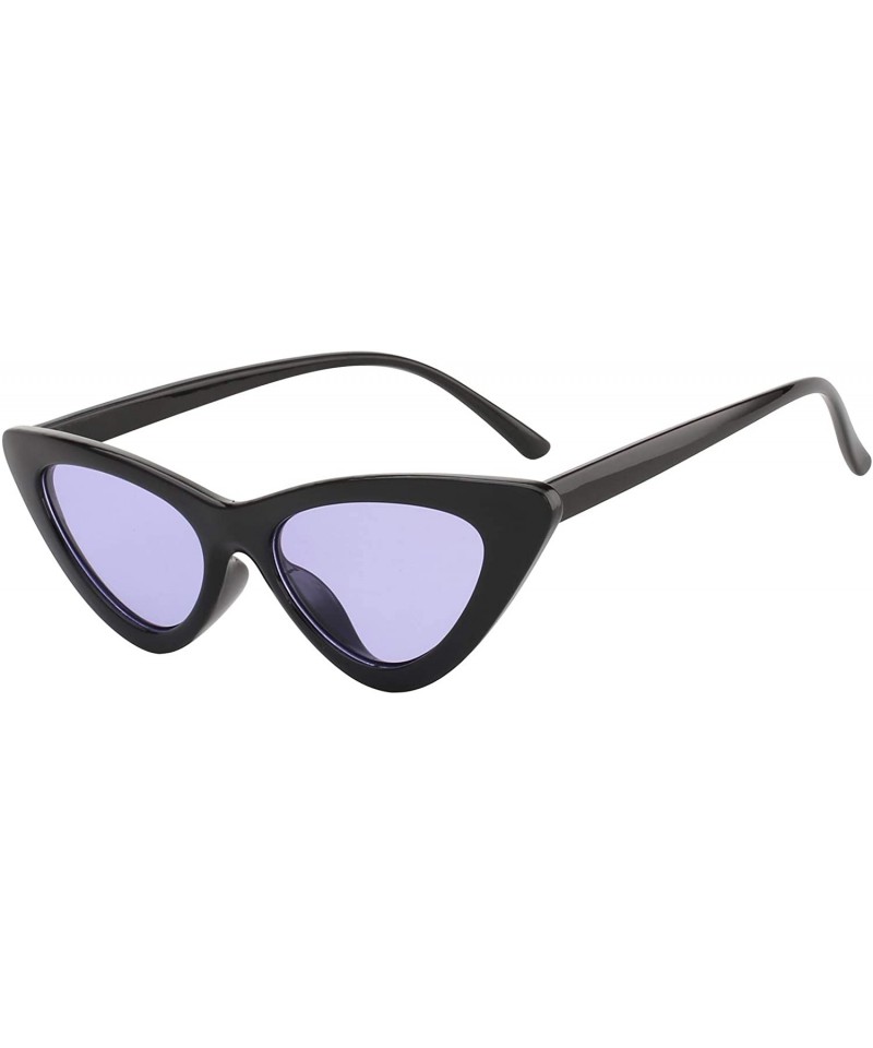 Oval Women Retro Vintage Cat Eye Narrow Slim Sunglasses Goggles Plastic Frame - Black-purple - C018I2M294M $17.80