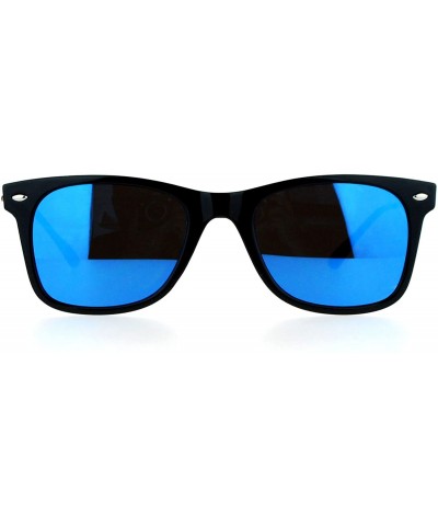 Wayfarer Retro Minimal Plastic Mirror Flat Lens Horned Sunglasses - Black Blue - C512G7GVO07 $23.03