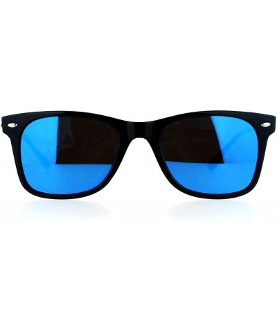 Wayfarer Retro Minimal Plastic Mirror Flat Lens Horned Sunglasses - Black Blue - C512G7GVO07 $14.12