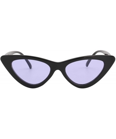Oval Women Retro Vintage Cat Eye Narrow Slim Sunglasses Goggles Plastic Frame - Black-purple - C018I2M294M $8.90