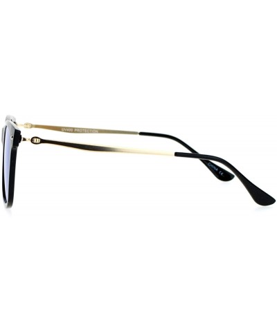 Wayfarer Retro Minimal Plastic Mirror Flat Lens Horned Sunglasses - Black Blue - C512G7GVO07 $23.03