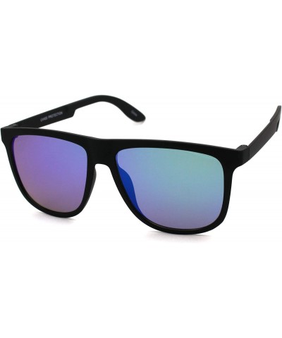 Sport Mens Minimal Matte Sport Flat Top Rectangular Horn Sunglasses - Matte Black Green Mirror - CZ18UXZNXQI $18.43