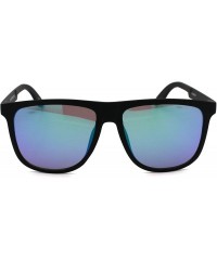 Sport Mens Minimal Matte Sport Flat Top Rectangular Horn Sunglasses - Matte Black Green Mirror - CZ18UXZNXQI $7.72