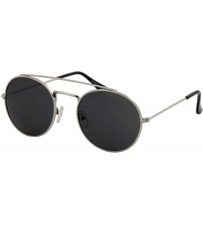 Goggle Unisex Sunglasses Double Bridge Round Metal Frame Double Bridge Tinted - Silver Metal Frame/ Black Lens - C318LSNHCDR ...