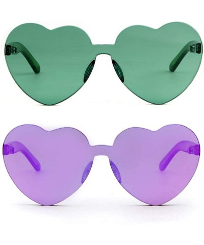 Goggle Heart Shaped Rimless Sunglasses Clout Goggles Candy Clear Lens Sun Glasses for Women Girls - Purple+dark Green - CT192...