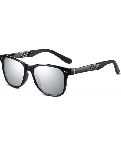 Rectangular Polarized Sunglasses for Men Al-Mg TR90 Mens Sunglasses Retro Driving Shades - C6 Silver Lens/Black Frame - CE196...