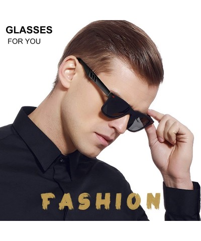 Rectangular Polarized Sunglasses for Men Al-Mg TR90 Mens Sunglasses Retro Driving Shades - C6 Silver Lens/Black Frame - CE196...
