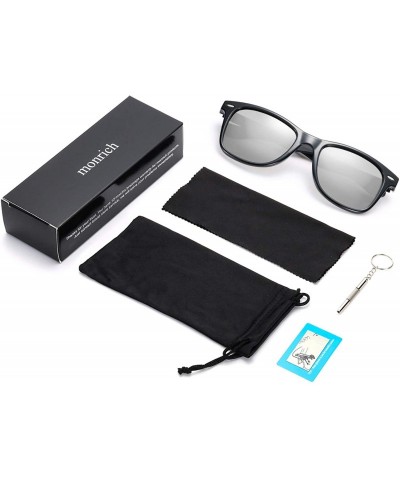 Rectangular Polarized Sunglasses for Men Al-Mg TR90 Mens Sunglasses Retro Driving Shades - C6 Silver Lens/Black Frame - CE196...