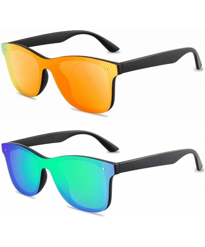 Round Rimless Mirrored Lens One Piece Sunglasses UV400 Protection for Women Men - 1 Red+green - CL18IR90NIN $33.65