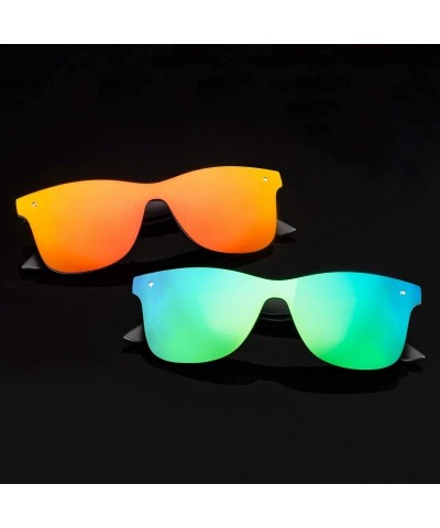 Round Rimless Mirrored Lens One Piece Sunglasses UV400 Protection for Women Men - 1 Red+green - CL18IR90NIN $13.83