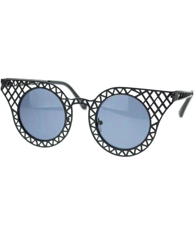 Cat Eye Womens Wire Mesh Cat Eye Horn Rim Runway Fashion Sunglasses - Black - CM11YWUPX21 $8.11