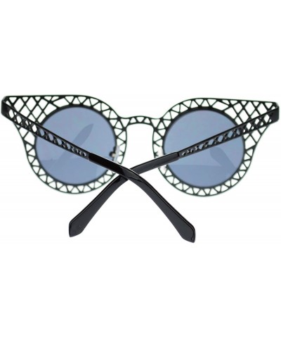 Cat Eye Womens Wire Mesh Cat Eye Horn Rim Runway Fashion Sunglasses - Black - CM11YWUPX21 $8.11