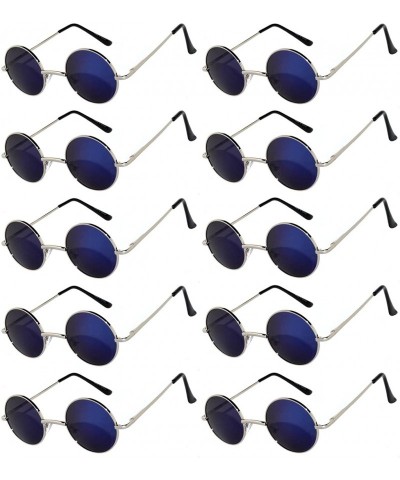 Goggle 10 Pack Round Retro Vintage Circle Style Sunglasses Colored Small Metal Frame - 43_mirror_silver_blue_10_pairs - CC185...
