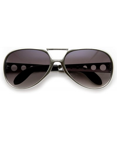 Aviator Large Elvis King of Rock Rock & Roll TCB Aviator Sunglasses (Silver) - CE110M1WPQB $21.71