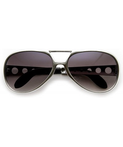 Aviator Large Elvis King of Rock Rock & Roll TCB Aviator Sunglasses (Silver) - CE110M1WPQB $11.84