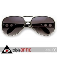 Aviator Large Elvis King of Rock Rock & Roll TCB Aviator Sunglasses (Silver) - CE110M1WPQB $11.84