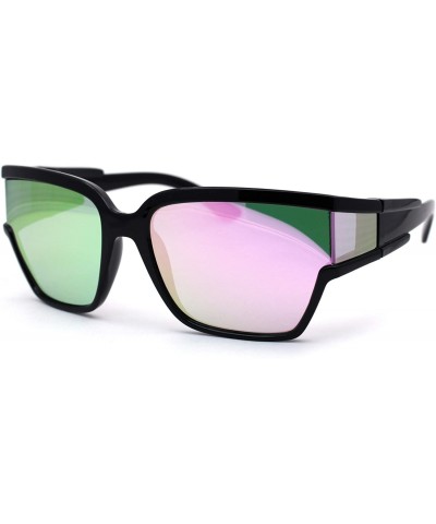 Oversized Unique Side Visor Lens Shield Plastic Futuristic Sunglasses - Black Pink Mirror - CM1958DKQSL $24.91