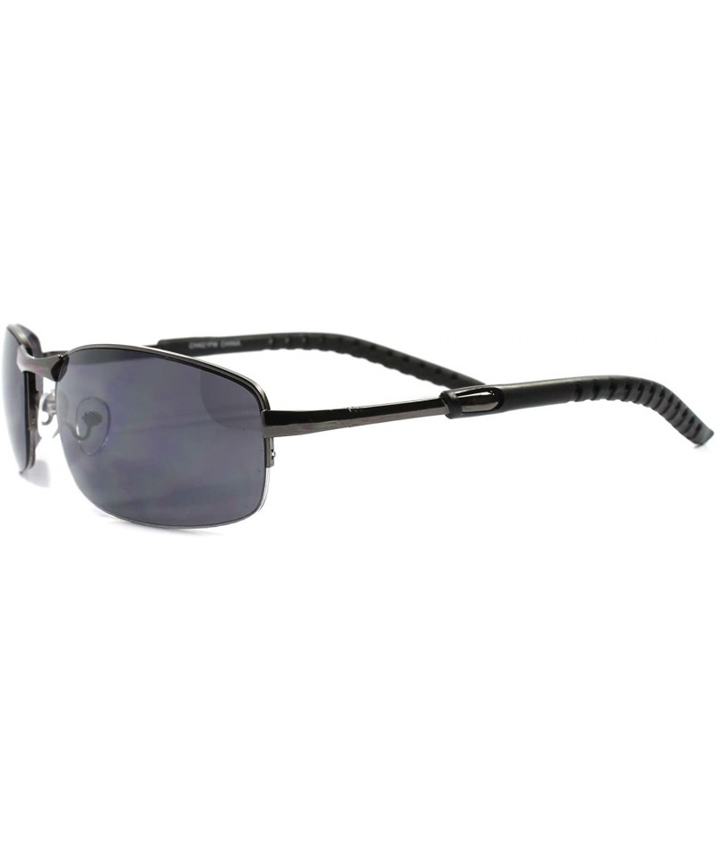 Semi-rimless Designer Stylish Modern Upscale Mens Semi Rimless Rectangle Wrap Sunglasses - Gunmetal - CM188Y5A6ZG $24.40