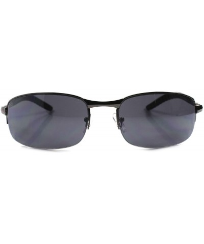 Semi-rimless Designer Stylish Modern Upscale Mens Semi Rimless Rectangle Wrap Sunglasses - Gunmetal - CM188Y5A6ZG $11.24