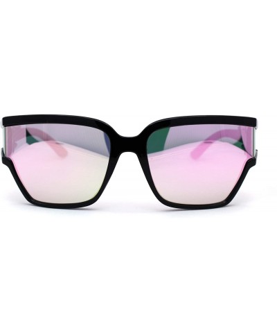 Oversized Unique Side Visor Lens Shield Plastic Futuristic Sunglasses - Black Pink Mirror - CM1958DKQSL $13.28